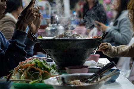 Korean barbecue or grilling BBQ Thai style. a popular food for tourists at Phu Kradueng National...
