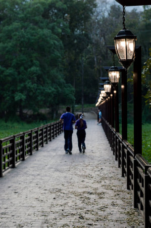 Chinese style lamp posts corridor.の写真素材