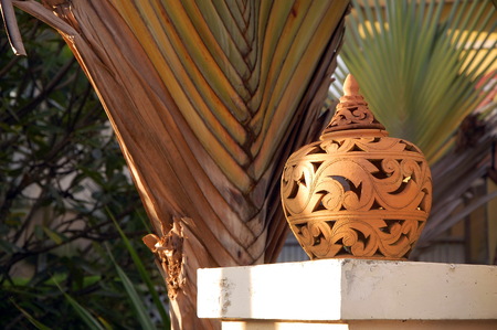 terracotta lampshade for the garden.の写真素材