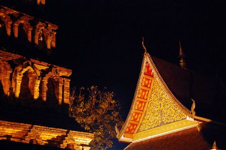 Night scene of a temple in Lumpoon,Thailand.