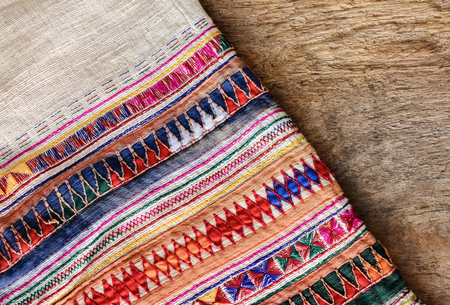 Cotton crafts work on tribal people clothing in Southeast Asia.の写真素材