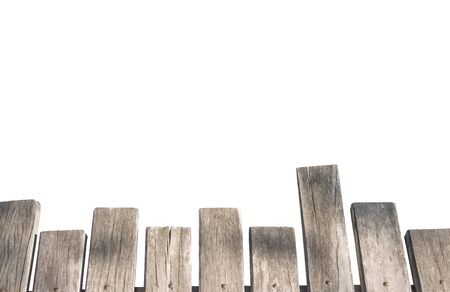 Wooden deck or walkway edge on white background with copy space.の写真素材