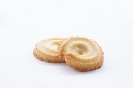 short pastry butter cookies isolated on white background.の写真素材