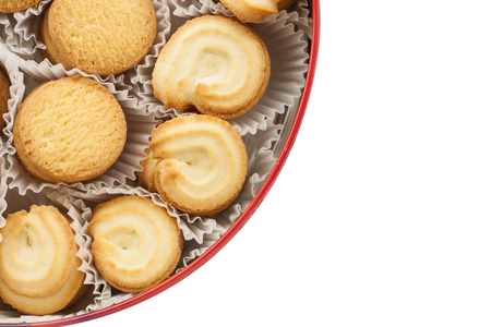 short pastry butter cookies isolated on white background.の写真素材