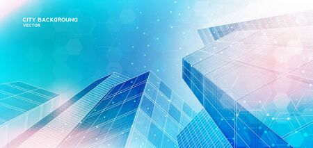 City background architectural with drawings of modern for use web, magazine or poster vector design.のイラスト素材