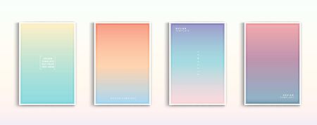 Minimal modern cover design. Dynamic colorful gradients. Future geometric patterns. Blue, pink, yellow, green, orange, purple placard poster template.のイラスト素材