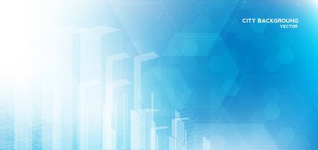 City background architectural with drawings of modern for use web, magazine or poster vector design.のイラスト素材