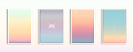 Minimal modern cover design. Dynamic colorful gradients. Future geometric patterns. Blue, pink, yellow, green, orange, purple placard poster template.のイラスト素材