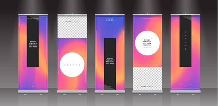 Blank promotion counter, Roll up banner stand, Booth template on a white background.のイラスト素材
