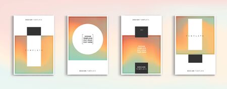 Minimal modern cover design. Dynamic colorful gradients. Future geometric patterns. Blue, pink, yellow, green, orange, purple placard poster template.のイラスト素材