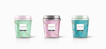 packaging template round bucket, cylinder, container ice cream, yogurt, vector design illustration.のイラスト素材