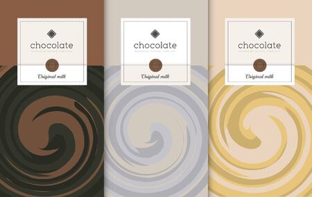 Chocolate bar packaging set. Trendy luxury product branding template with label pattern for packaging. Vector design.のイラスト素材