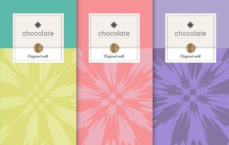 Chocolate bar packaging set. Trendy luxury product branding template with label pattern for packaging. Vector design.のイラスト素材