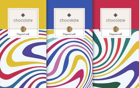 Chocolate bar packaging set. Trendy luxury product branding template with label pattern for packaging. Vector design.のイラスト素材