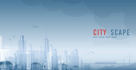 Smart city urban landscape with infographic elements. networks and augmented reality concept. Vector illustration.のイラスト素材