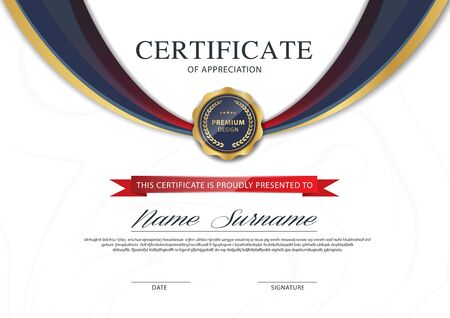 diploma certificate template red and gold color with luxury and modern style vector image.のイラスト素材