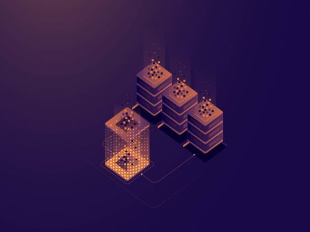 Effective template technology data, mining server farm room and smart digital devices such as phone ,computer, data, data processing vector illustration.のイラスト素材
