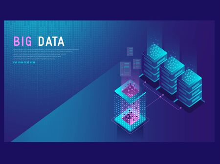 Effective template technology data, mining server farm room and smart digital devices such as phone ,computer, data, data processing vector illustration.のイラスト素材