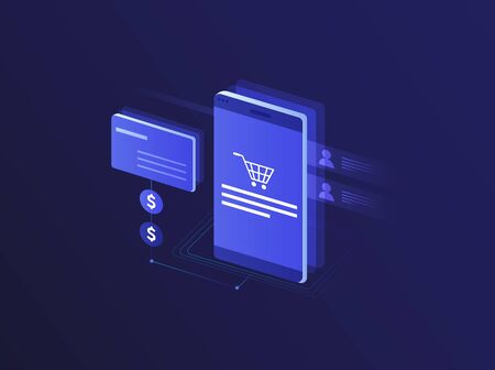 Effective template technology data, mining server farm room and smart digital devices such as phone ,computer, data, data processing vector illustration.のイラスト素材