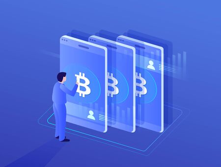 Effective template technology data, mining server farm room and smart digital devices such as phone ,computer, data, data processing vector illustration.のイラスト素材