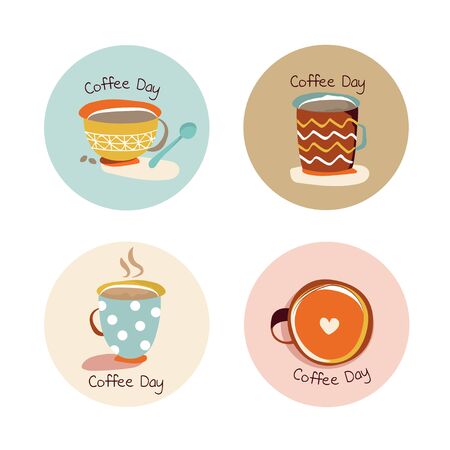 Coffee icons, design templates for coffee ads with retro ingredient plants and minimal designs, social media stories for shop and house.のイラスト素材