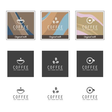 Coffee icons, design templates for coffee ads with retro ingredient plants and minimal designs, social media stories for shop and house.のイラスト素材