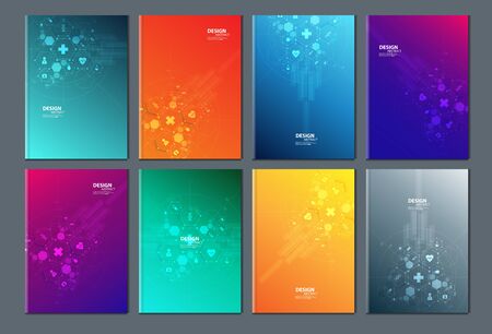 Minimal modern cover design. Dynamic colorful gradients. Future geometric patterns. Blue, pink, yellow, green, orange, purple placard poster template.のイラスト素材