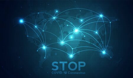 Stop coronavirus pandemic, word COVID-19, spread of corona virus in World. vector design.の写真素材