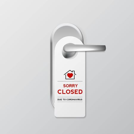 Stay at home quarantine label and warning, stop coronavirus COVID-19 spreading. safe lettering typography poster with text logo, ash tag or hashtag. Virus vector illustrationの写真素材