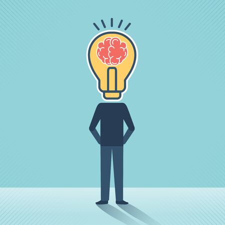 Headless businessman with a brain and idea concept creative brain and light bulbs vector design.の写真素材