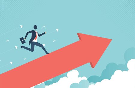 Businessman following drawn arrows on light background. Success and growth concept. vector design.の写真素材