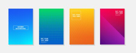 Minimal modern cover design. Dynamic colorful gradients. Future geometric patterns. Blue, pink, yellow, green, orange, purple placard poster templateのイラスト素材