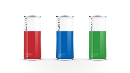 Aluminium cans for beer, water, juice energy drink or soda pack mock up template design on white background.vector.のイラスト素材
