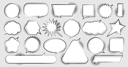 Comic speech bubbles set with different emotions or set of comic text, pop art style. Vector bright dynamic cartoon illustrationsのイラスト素材