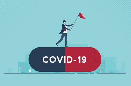 Coronavirus or COVID-19 Vaccine treatment or medicine discovery to save people. Vector illustration cartoon design.のイラスト素材