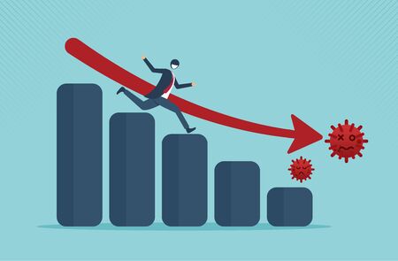 Global Economic Downfall Because of the Coronavirus or COVID-19 business, chart showing fall and crisis of economy, finance. Vector illustration cartoon design.のイラスト素材