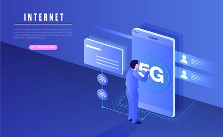 5G network wireless internet Wifi connection. Smart city and communication network concept. High speed, broadband telecommunication. vector designのイラスト素材
