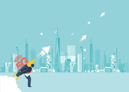 5G network wireless internet Wifi connection. Smart city and communication network concept. High speed, broadband telecommunication. vector designのイラスト素材