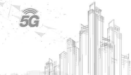 5G network wireless internet Wifi connection. Smart city and communication network concept. High speed, broadband telecommunication. vector designのイラスト素材