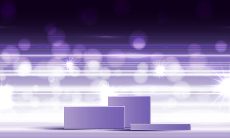 Cosmetic background for product, branding and packaging presentation. geometry form square molding on podium stage with purple glittering light effect background. vector design.のイラスト素材