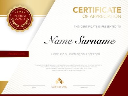 diploma certificate template red and gold color with luxury and modern style vector image.のイラスト素材