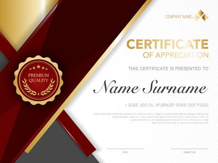 diploma certificate template red and gold color with luxury and modern style vector image.のイラスト素材