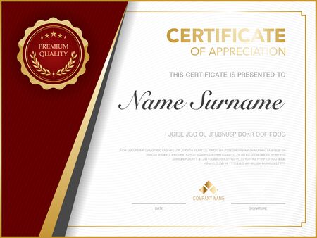diploma certificate template red and gold color with luxury and modern style vector image.のイラスト素材