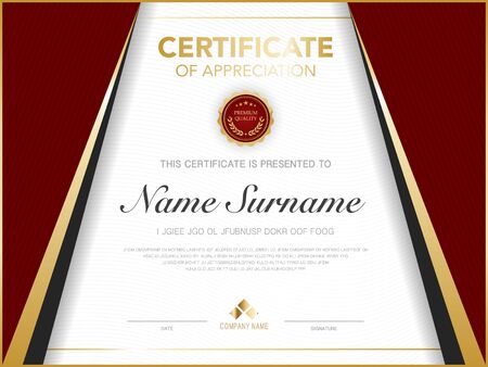 diploma certificate template red and gold color with luxury and modern style vector image.のイラスト素材