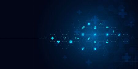 health care and science icon pattern medical innovation concept background vector design.のイラスト素材