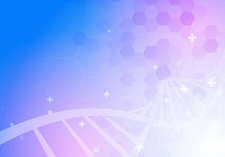 DNA spiral molecule. Abstract polygonal wireframe DNA molecule helix spiral. Medical science, genetic biotechnology, chemistry biology, gene cell concept vector design.のイラスト素材