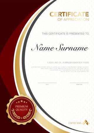 diploma certificate template red and gold color with luxury and modern style vector image, suitable for appreciation.  Vector illustration.のイラスト素材
