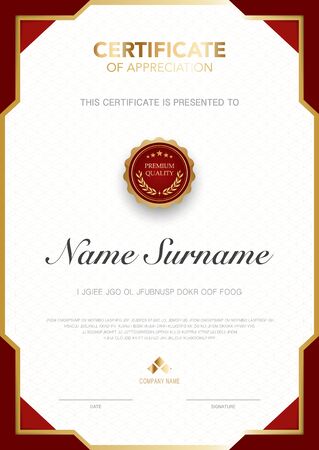 diploma certificate template red and gold color with luxury and modern style vector image, suitable for appreciation.  Vector illustration.のイラスト素材