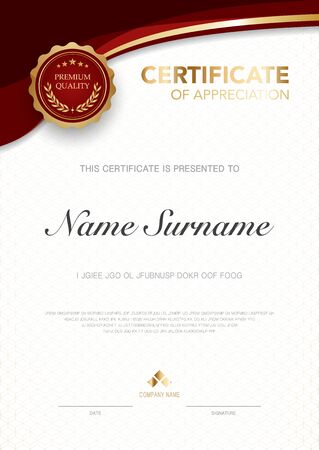 diploma certificate template red and gold color with luxury and modern style vector image, suitable for appreciation.  Vector illustration.のイラスト素材