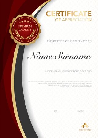 diploma certificate template red and gold color with luxury and modern style vector image, suitable for appreciation.  Vector illustration.のイラスト素材